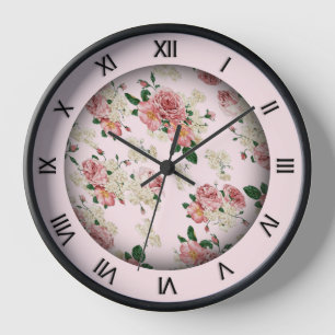 Roze op Roze Vintage Floral Large Clock
