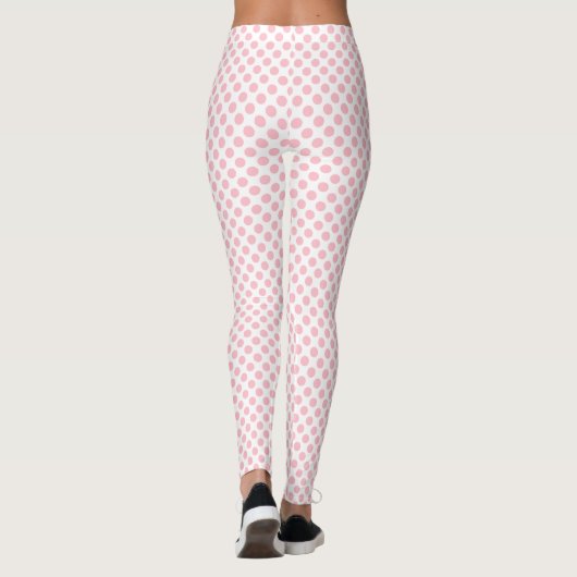 Roze op Witte Kleine Grootte Polka Dots Leggings (Achterkant)