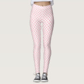 Roze op Witte Kleine Grootte Polka Dots Leggings (Voorkant)