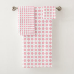 Roze op Witte Middelgrote Grootte Horizontale Polk Bad Handdoek