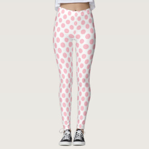 Roze op Witte Middelgrote Grootte Polka Dots Leggings