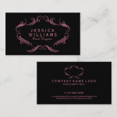 Roze op zwart Floral Lijst Visitekaartje (Voorkant / Achterkant)