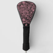 Roze op zwarte florale paisley golfheadcover (Voorkant)