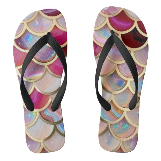 Roze Opaal Iridescent Mermaid Scales Teenslippers (Voetbed)
