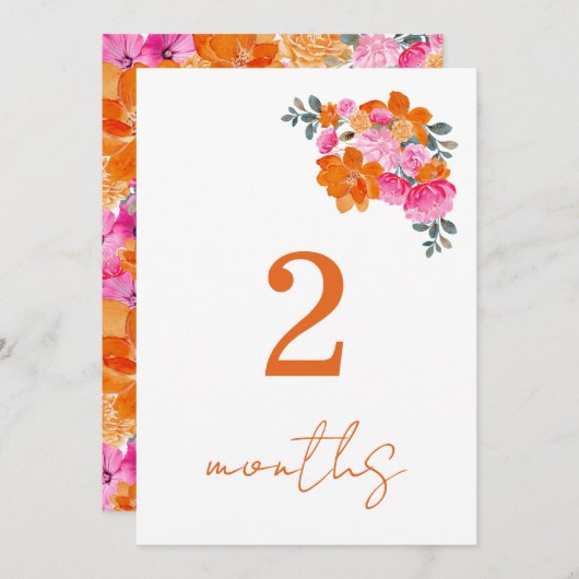 Roze Oranje 2 Maanden Baby Maandelijkse Mijlpaal K Kaart (Voorkant / Achterkant)