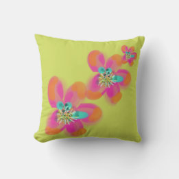 Roze Oranje Abstract Bloem Groen Kussen