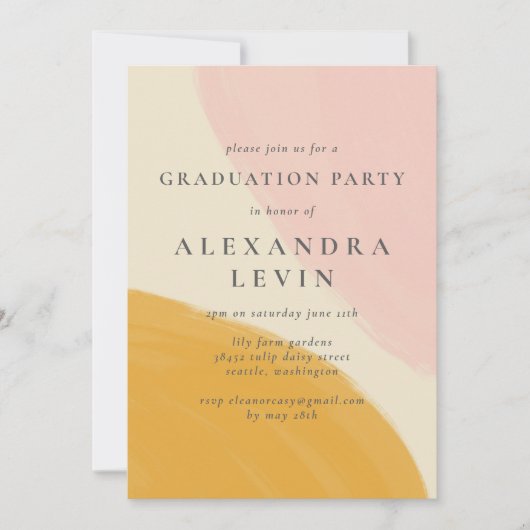 Roze Oranje Abstracte Waterverf Foto Afstuderen Kaart (Voorkant)