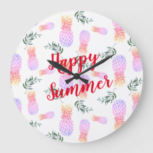ROZE & ORANJE ANANAS HAPPY SUMMER GROTE KLOK