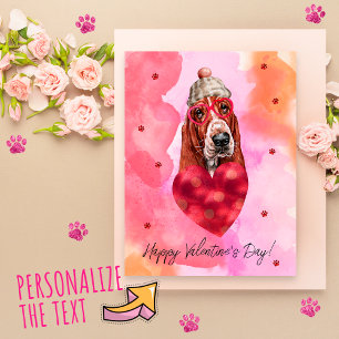 Roze Oranje Basset Hound Valentijnsdag Cadeau Hond Feestdagenkaart