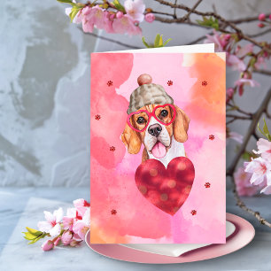 Roze Oranje Beagle Valentijnsdag Cadeau Hond Kaart