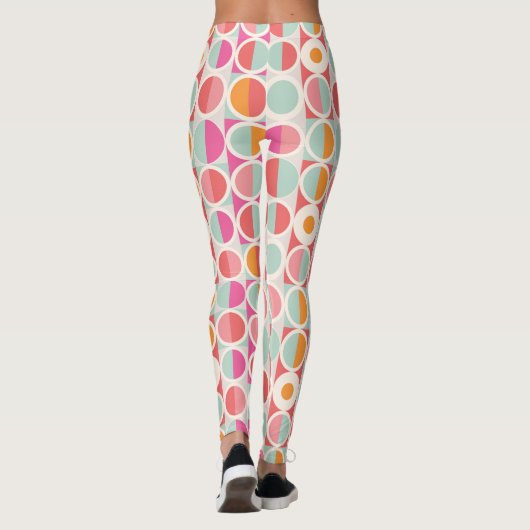 Roze Oranje Blauw Geometrisch Patroon Leggings (Achterkant)