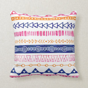 Roze Oranje Blauwe Waterverf Tribale Pillow Kussen