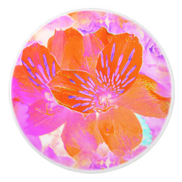 Roze & Oranje Bloemen Keramische Knop