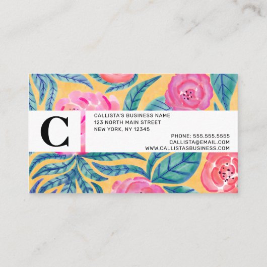 Roze Oranje bloemen laten Waterverf patroon achter Afsprakenkaartje (Achterkant)