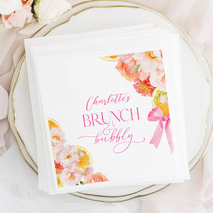 Roze & Oranje Bloemrijke Bruiloftsdouche Servet
