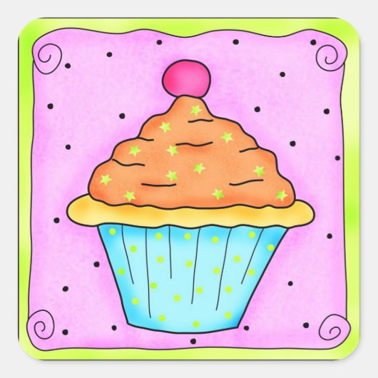 Roze Oranje Cherry Cupcake Sticker (Voorkant)