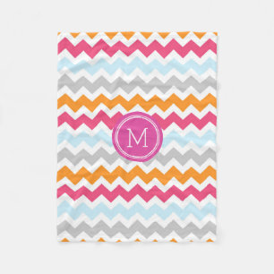 Roze Oranje Chevron Pattern Monogram Blanket Fleece Deken