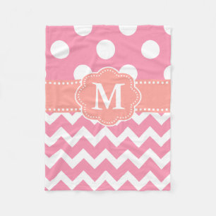 Roze Oranje Chevron Stippen Monogram Blanket Fleece Deken
