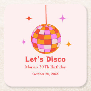 Roze Oranje Disco Bal Laten we Disco Verjaardagsfe Vierkante Kartonnen Onderzetter