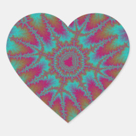 Roze, Oranje en Blauwgroen fractale verjaardag Hart Sticker