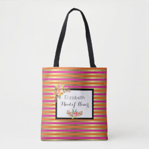Roze, Oranje en Faux metalen strips met Floral Draagtas