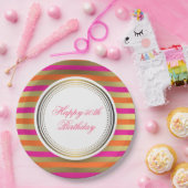 Roze, Oranje en Faux metalen strips Papieren Bordje (Feest)