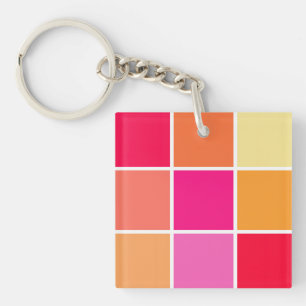 Roze, Oranje en gele vierkantjes Sleutelhanger