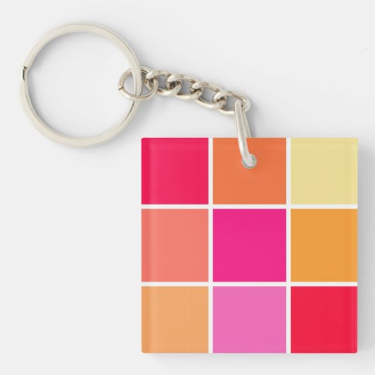 Roze, Oranje en gele vierkantjes Sleutelhanger (voorkant)