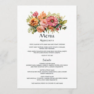 Roze, Oranje en Groene Bloemige Bruiloft Menu