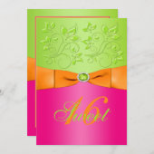 Roze, Oranje en groene zoete zestien uitnodiging (Voorkant / Achterkant)