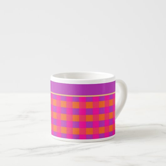 Roze, Oranje en Paarse Check Pattern Espresso Mok (Voorkant rechts)