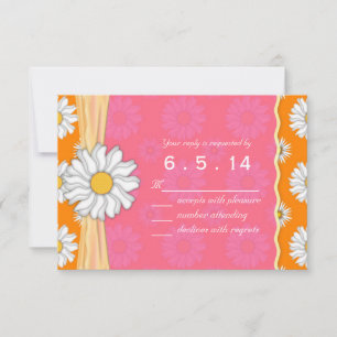 Roze Oranje en Witte Madelief Bloemstuk RSVP Kaartje