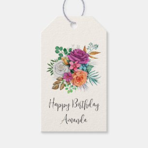 Roze, Oranje en witte rozen Bouquet Birthday Cadeaulabel