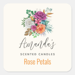 Roze, Oranje en witte rozen Bouquet Candle Biz Vierkante Sticker