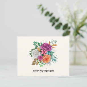 Roze, Oranje en witte rozen Bouquet Moederdag Feestdagenkaart