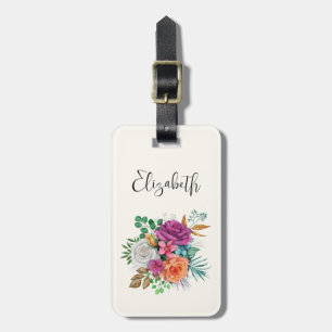 Roze, Oranje en witte rozen Floral Bouquet Bagagelabel