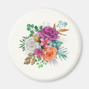Roze, Oranje en witte rozen Floral Bouquet Magneet