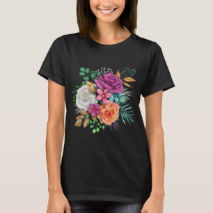 Roze, Oranje en witte rozen Floral Bouquet T-shirt