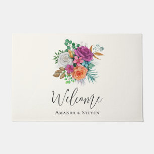 Roze, Oranje en witte rozen Floral Welkom Deurmat