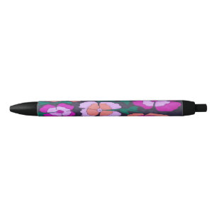 Roze Oranje en Zwarte Floral Pen