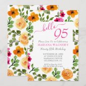 Roze Oranje Floral Elegant Script 95th Birthday Kaart (Voorkant / Achterkant)