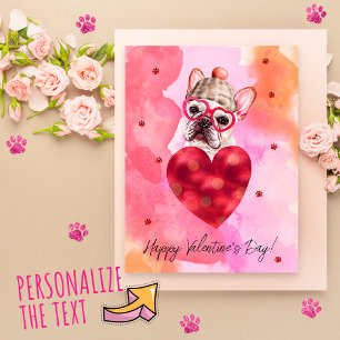 Roze Oranje Franse Bulldog Valentijnsdag Cadeau Ho Feestdagenkaart