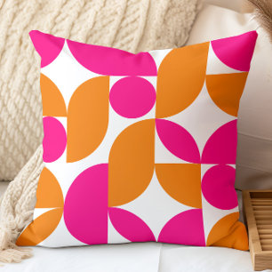 Roze Oranje Geometrisch Mid Century Patroon Kussen