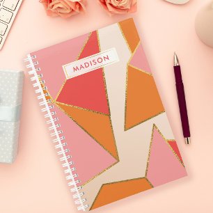 Roze Oranje Geometrische Gouden Glitter Persoonlij Planner