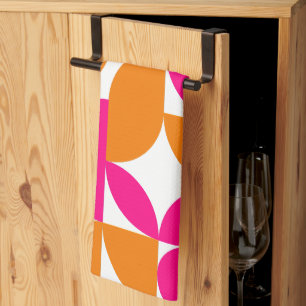 Roze Oranje geometrische Mid Century Pattern Theedoek