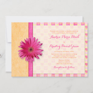 Roze Oranje Gerbera Daisy Wedding Invitation Kaart