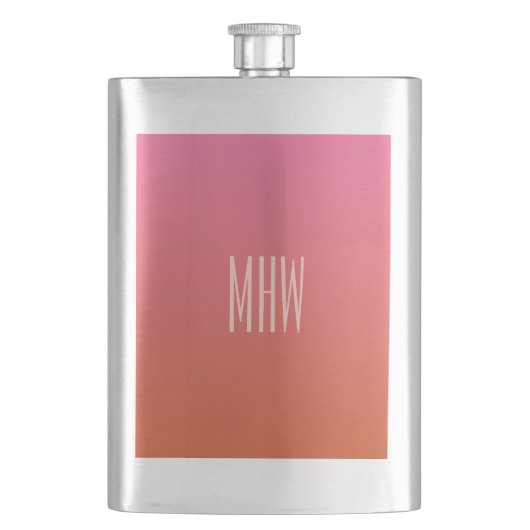 Roze Oranje gradiënt aangepaste monogram kolf Heupfles (Voorkant)