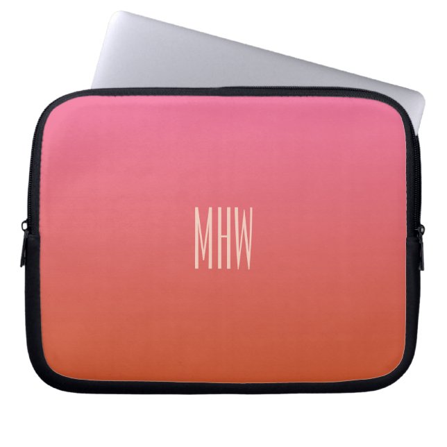 Roze Oranje gradiënt aangepaste monogram laptophoe Laptop Sleeve (Voorkant)