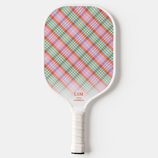 Roze Oranje groen geplakt patroon Aangepaste tekst Pickleball Paddle (Achterkant)