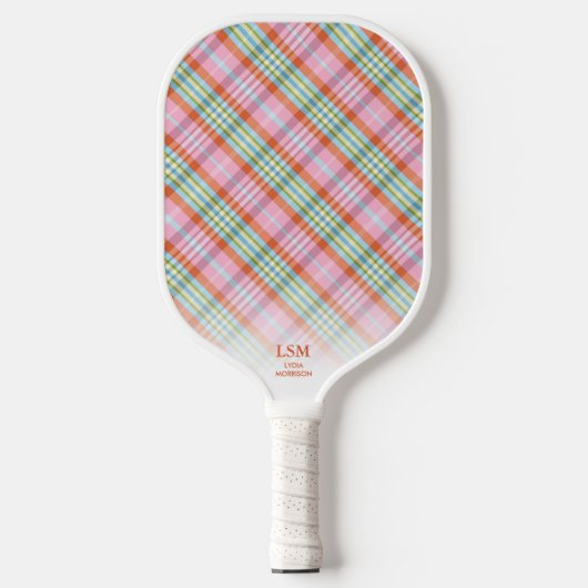 Roze Oranje groen geplakt patroon Aangepaste tekst Pickleball Paddle (Voorkant)